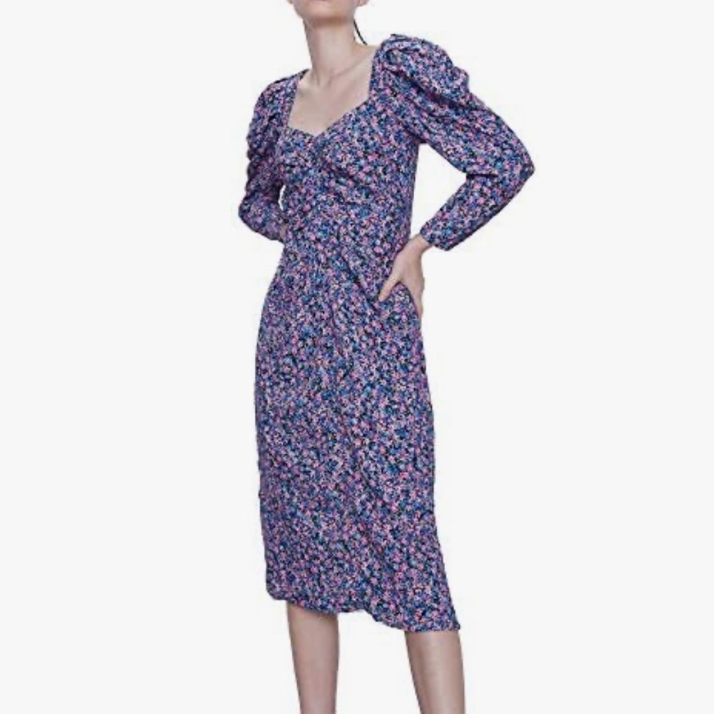 Zara floral long sleeve keyhole back